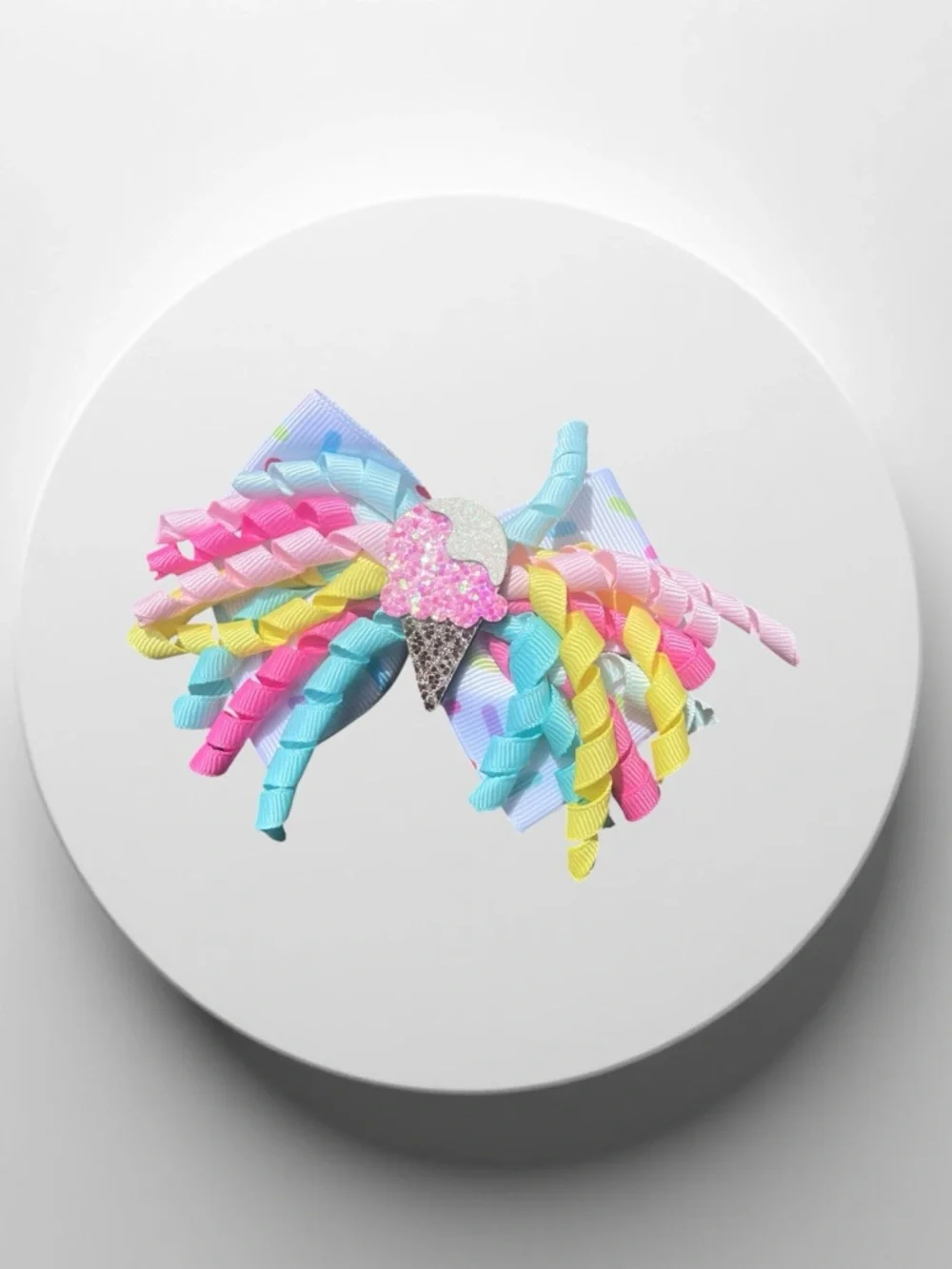 Pastel Rainbow Ice Cream Korker Bow Hair Clip for Kids